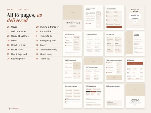 All 16 pages of the Welcome Book template